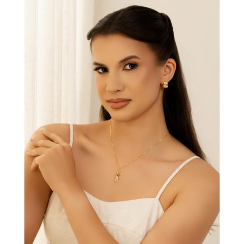 Brinco Argola Click Detalhada Lisa 1.5 cm Banhado a Ouro 18K