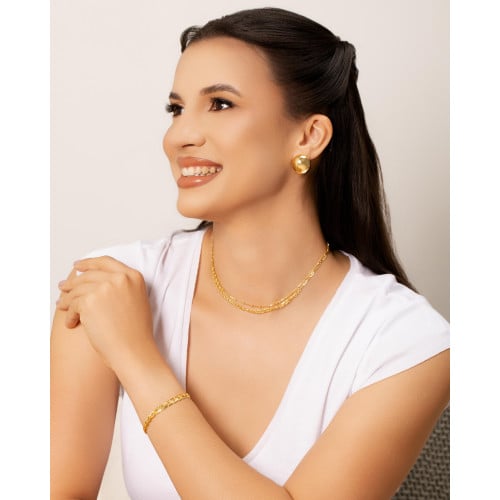 Brinco Oval Abaulado Liso 2.2 cm Banhado a Ouro 18K