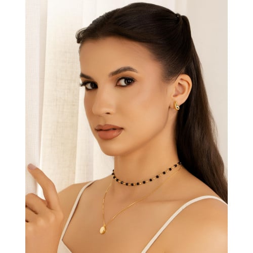 Choker Bolas Geométricas Pretas e Lisas Douradas Banhado a Ouro 18K