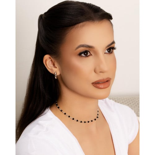 Choker Bolas Geométricas Pretas e Lisas Douradas Ródio Branco