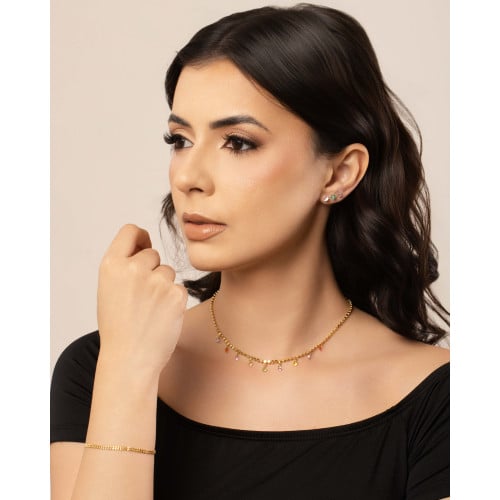 Choker Plaquinhas Pontos de Luz Coloridos Banhado a Ouro 18K