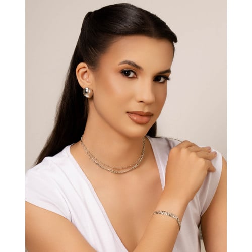 Choker Dupla Elos Bolinhas Lisas Ródio Branco