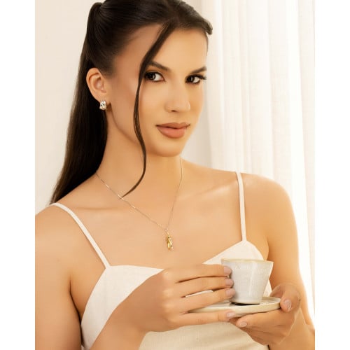 Gargantilha Veneziana Abraço Mix de Banhos Ródio Branco - 45 cm