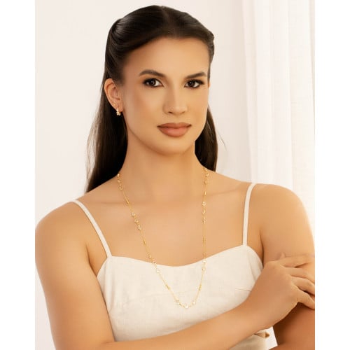Gargantilha Longa Pontos de Luz Cristal Bolinhas Lisas Banhado a Ouro 18K - 80 cm