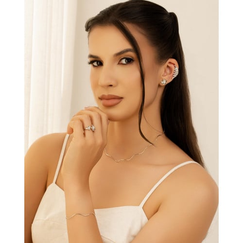 Bracelete Fio Ondas 1 mm Ródio Branco