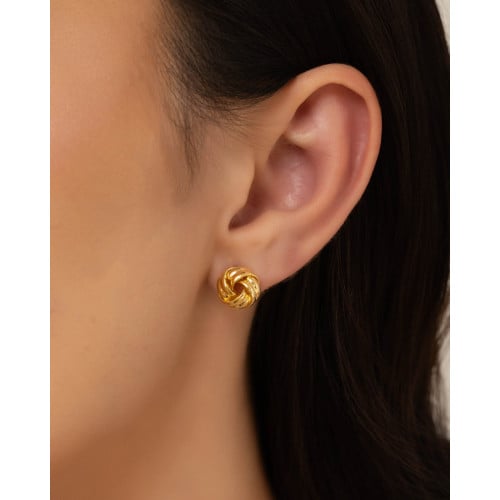 Brinco Nó Detalhado 1.0 cm Banhado a Ouro 18K
