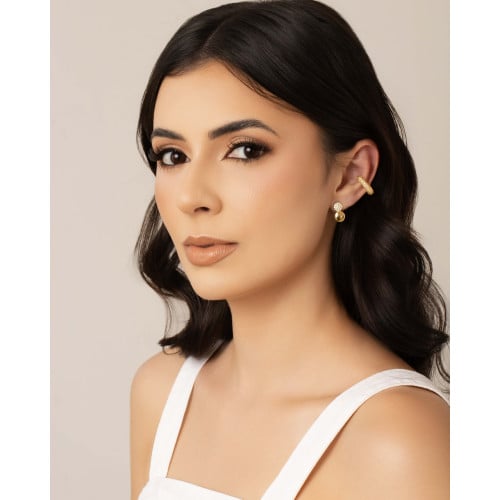Brinco Redondo Duplo Liso Cravejado Cristal 1.5 cm Banhado a Ouro 18K
