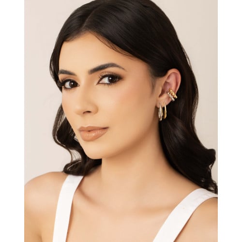 Brinco Argola Click Oval Cravejado Cristal 2.5 cm Banhado a Ouro 18K