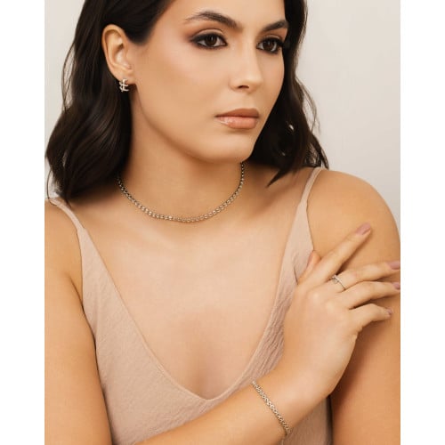 Anel T Cravejado Cristal Tamanho 13 Ródio Branco