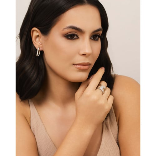 Anel Entrelaçado Cravejado Cristal Tamanho 14 Ródio Branco