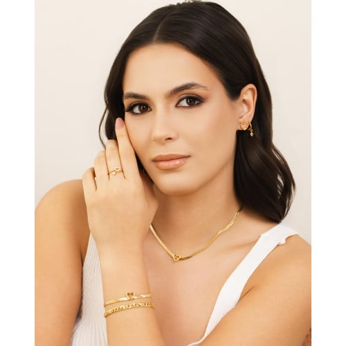 Brinco Argola Click Coração Cristal 2.0 cm Banhado a Ouro 18K