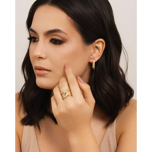 Brinco Argola Torcida Cravejada Cristal 2.3 cm Banhado a Ouro 18K