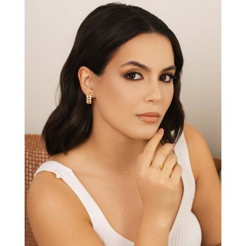 Brinco Argola Baguetes Cristal 1.9 cm Banhado a Ouro 18K