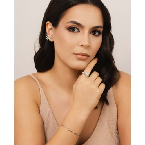 Bracelete Ondas 3 mm Ródio Branco