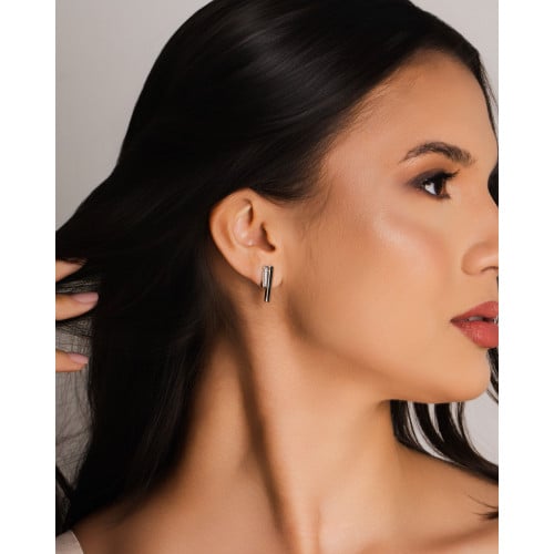 Brinco Palito Duplo Cravejado Cristal 1.9 cm Ródio Branco