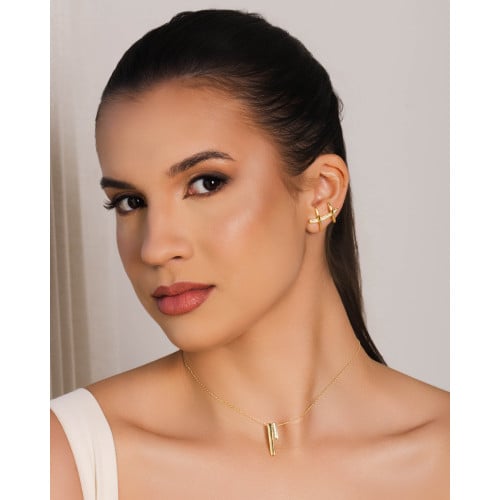 Ear Cuff Palitos Cravejado Cristal 2.3 cm Banhado a Ouro 18K