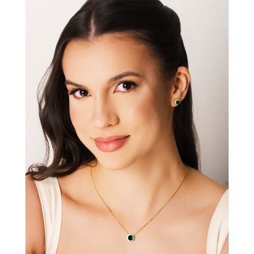 Conjunto Ponto de Luz Esmeralda Cravejado Cristal Banhado a Ouro 18K