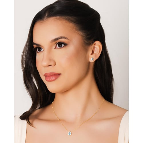 Conjunto Gota Topazio Sky Cravejado Cristal Banhado a Ouro 18K