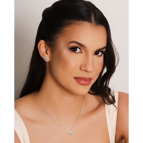 Conjunto Gota Topazio Sky Cravejado Cristal Ródio Branco