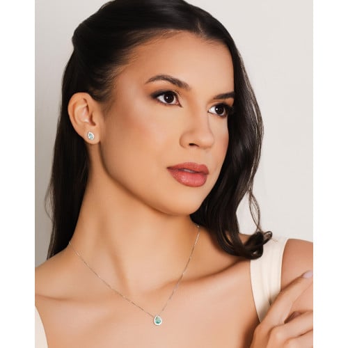 Conjunto Gota Turmalina Cravejado Cristal Ródio Branco