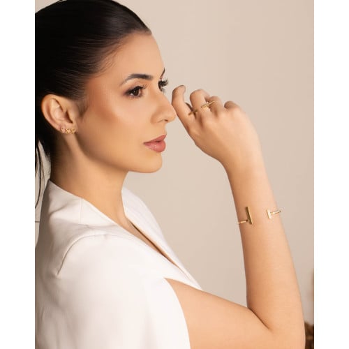 Anel Ajustável Palitos Cravejado Cristal Tamanho M Banhado a Ouro 18K