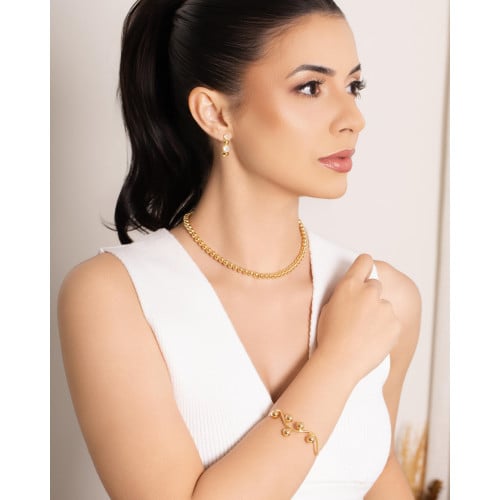 Brinco Pontos de Luz Cristal Bola Lisa Banhado a Ouro 18K