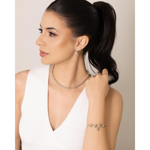 Brinco Pontos de Luz Cristal Bola Lisa Ródio Branco