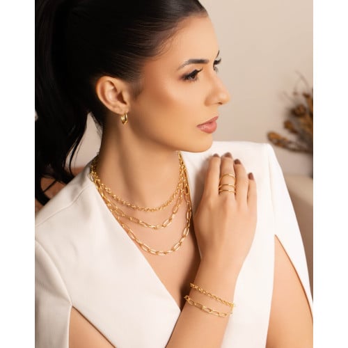 Pulseira Dupla Elos Ovais e Portugueses Banhado a Ouro 18K