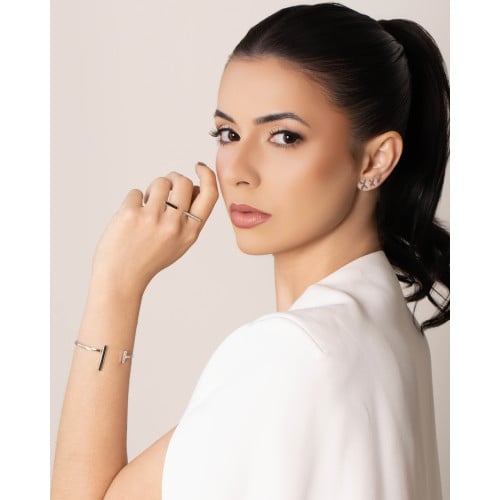 Bracelete Palitos Liso e Cravejado Cristal Ródio Branco