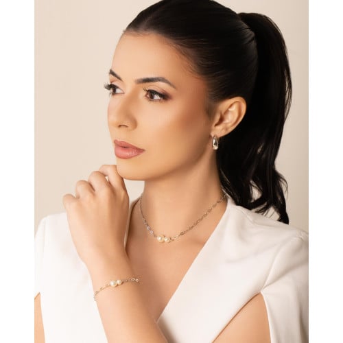Choker Elos Pérolas Ródio Branco