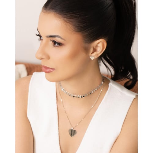 Choker Plaquinhas Corações Ródio Branco