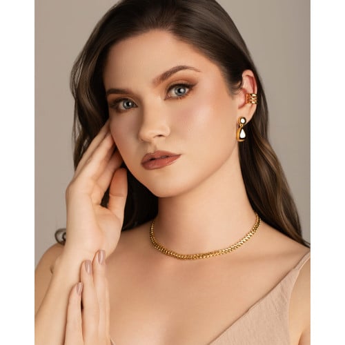 Brinco Duplo Gota Lisa Banhado a Ouro 18K