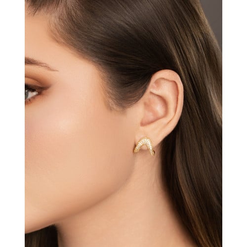 Brinco Onda Cravejada Cristal Banhado a Ouro 18K