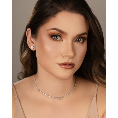 Brinco Ponto de Luz Tela Cristal 8 mm Ródio Branco