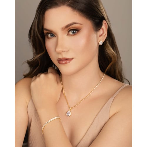 Pulseira Dupla Riviera Cristal 2 mm Banhado a Ouro 18K