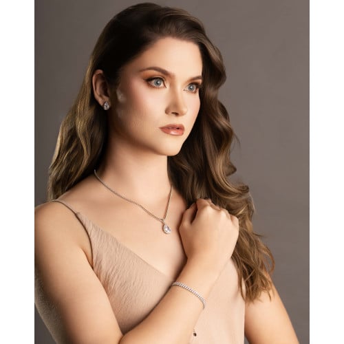 Pulseira Dupla Riviera Cristal 2 mm Ródio Branco