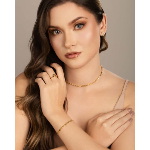 Brinco Flor Vazada Ponto de Luz Cristal 1.1 cm Banhado a Ouro 18K
