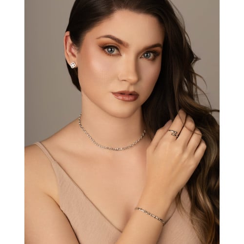 Brinco Flor Vazada Ponto de Luz Cristal 1.1 cm Ródio Branco