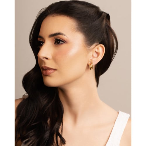 Brinco Argola Click Quadrado Liso 1.5 cm Banhado a Ouro 18K