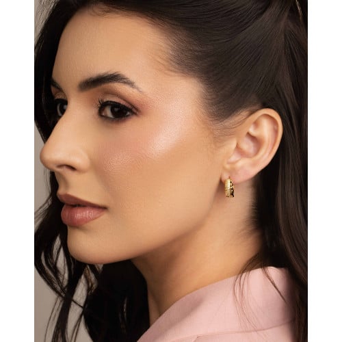Brinco Argola Click Detalhada Cravejado Cristal 1.5 cm Banhado a Ouro 18K