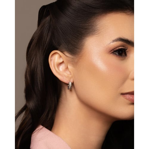 Brinco Argola Click Detalhada Cravejado Cristal 1.5 cm Ródio Branco