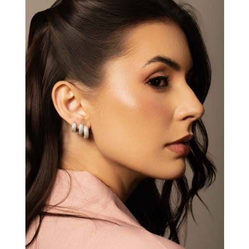 Brinco Argola Click Cravejado Cristal 1.1 cm Ródio Branco