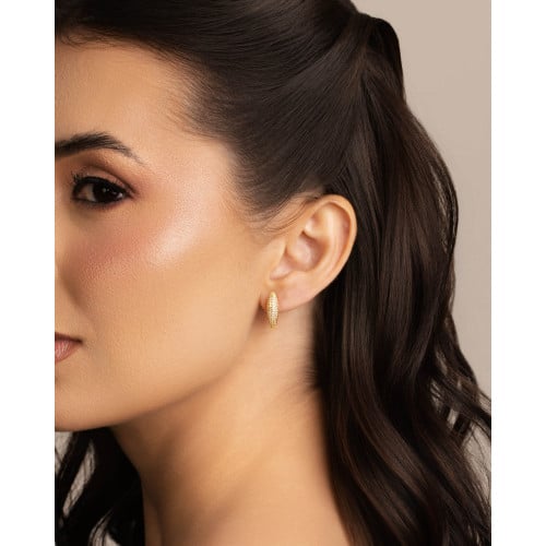 Brinco Argola Click em U Cravejado Cristal 1.8 cm Banhado a Ouro 18K