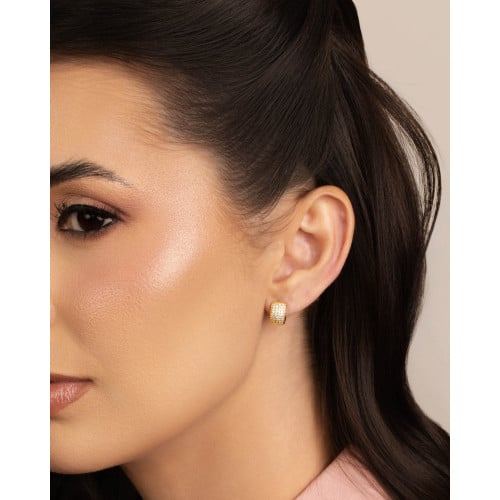 Brinco Argola Click Cravejado Cristal 1.0 cm Banhado a Ouro 18K
