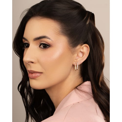 Brinco Argola Click Oval Cravejado Cristal 1.9 cm Banhado a Ouro 18K