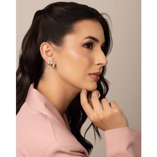 Trio de Argolas em U Cravejadas Cristal Ródio Branco