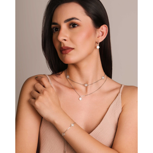 Choker Elos Trevos Tom Madrepérola 1.0 cm Ródio Branco