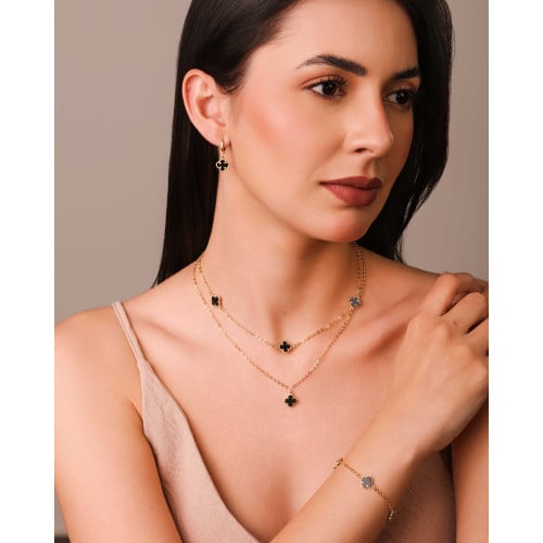 Gargantilha Elos Trevo Tom Onix Banhado a Ouro 18K - 40 cm