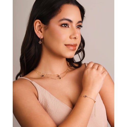 Gargantilha Elos Trevo Tom Rubi Banhado a Ouro 18K - 40 cm