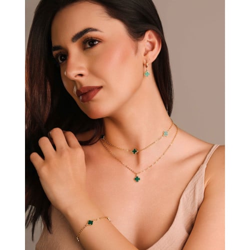 Gargantilha Elos Trevo Tom Esmeralda Banhado a Ouro 18K - 40 cm